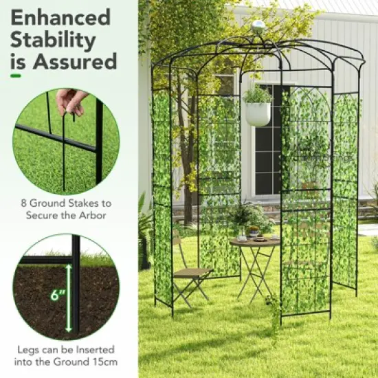 Tangkula Birdcage Shape Garden Arch 9.4 x 6.8FT Heavy Duty Arch Trellis with Hanging Hook for Climbing Plants image {6}