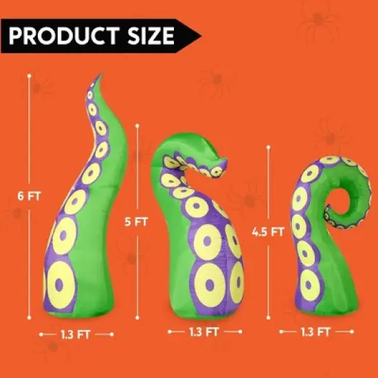 Joyfy 3 Pcs Halloween Inflatable Outdoor Decorations, Giant Octopus Tentacle with Built-in LEDs Broke Out from Window for Halloween Window Roof Decor image {7}