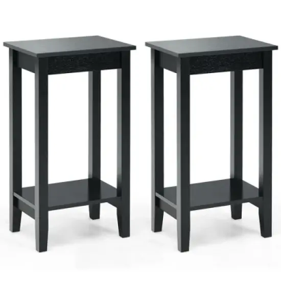 Costway 2PCS 2-Tier Nightstand End Side Table Coffee Table Wooden Legs Bedroom image {10}