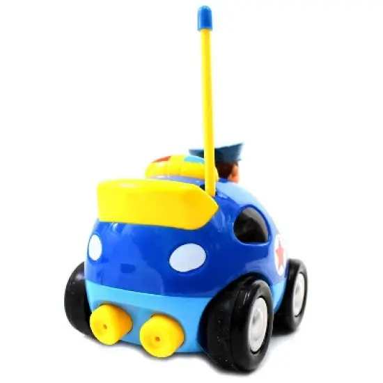 Link 4" Cartoon RC Police Car with Music, Lights & Action Figure, Remote Control Toy for Toddlers & Kids | Blue image {1}