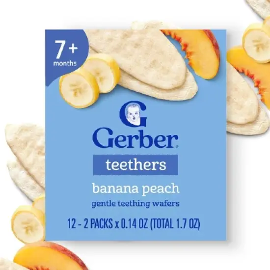 Gerber Baby Food Banana Peach Teething Wafer Baby Snack - 12ct/1.7oz Total image {1}