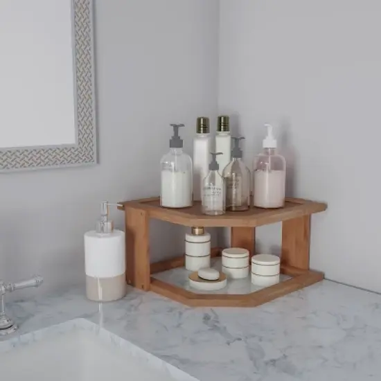Hastings Home 2-Tier Bamboo Corner Shelf image {5}