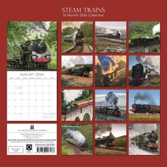 2026 Square Wall Calendar, Steam Trains, 16-Month Black & White Photos Theme with 180 Reminder Stickers (12x12 In) image {3}