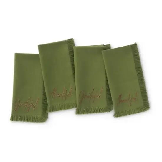 Fringed Harvest Sentiment Napkins, Set of 4 - Elrene Home Fashions image {3}
