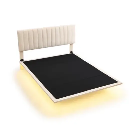 Queen Size Upholstered Floating Velvet Platform Bed with Sensor Light and Headboard-ModernLuxe image {5}