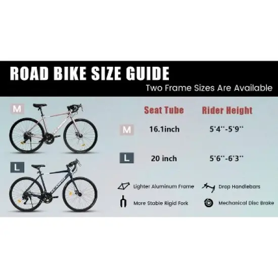 VASIP 700C Road Bike - 28" Lightweight Aluminum Frame, Disc Brakes, 16-Speed, Fast Acceleration - Men's/Women's Bicycle image {9}