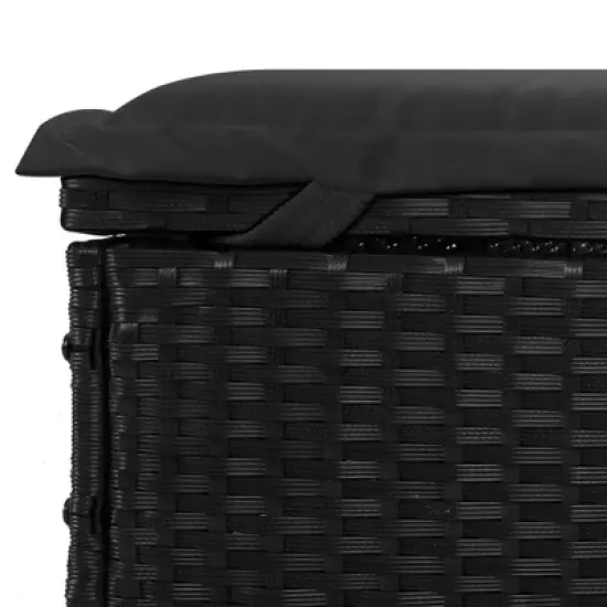 vidaXL - 2-Person Black Poly Rattan Sunbed with Foldable Roof and Cushions - Outdoor Daybed 83.9"x 46.5"x 38.2" for Patio, Garden, Balcony image {11}