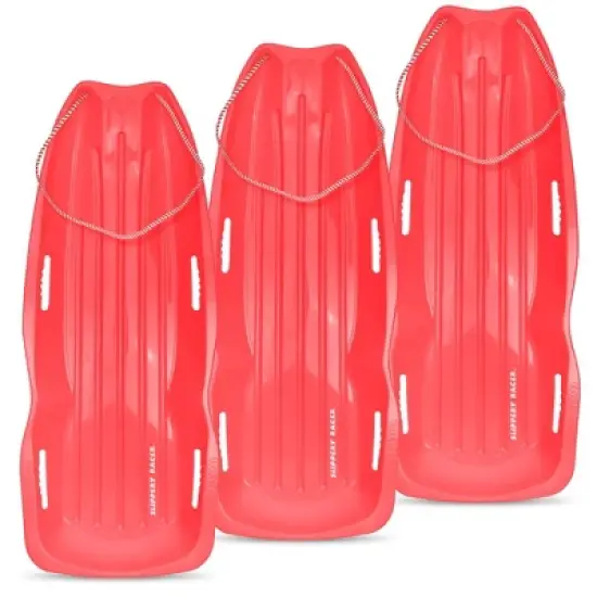 Slippery Racer Downhill Xtreme Flexible Adults and Kids Plastic Toboggan Snow Sled for 2 Riders with Pull Rope (3 Pack) image {14}