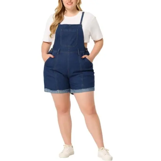 Agnes Orinda Women's Plus Size Denim Roll Ripped Raw Hem Overalls Shorts Rompers image {1}