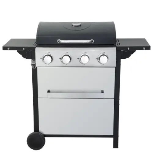 4-Burner Propane Gas BBQ Grill with Wire Enamel Grids, Foldable Side Table, Stainless Steel Hanging Baskets, Bottle Opener, 34,200 BTU Outdoor BBQ image {4}