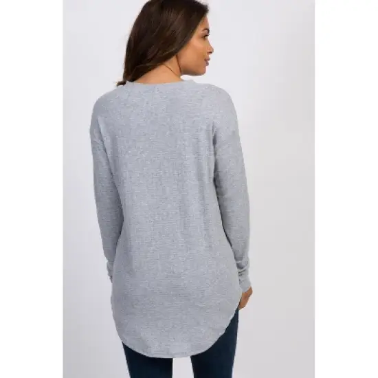 PinkBlush Heather Grey Long Sleeve Ribbed Maternity Top image {2}