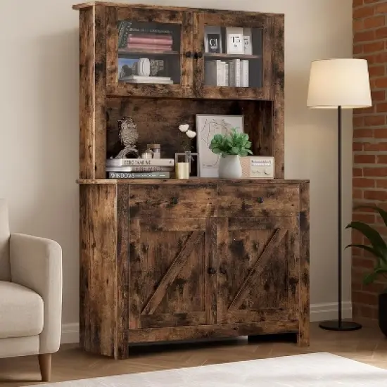 Freestanding Kitchen Pantry Cabinet with Drawers and Hutch, Adjustable Shelves and Microwave Stand, 63-Inch Tall Storage Unit for Dining Rooms image {7}