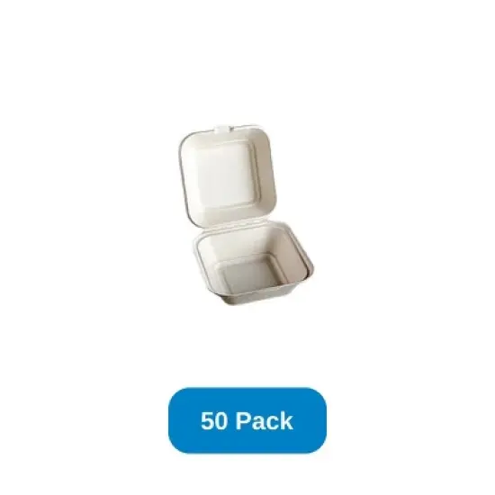 Responsible Products 6" x 6" x 3" Clamshell Single Compartment Sugarcane - Pack of 50 image {2}