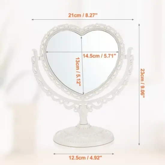 Unique Bargains Love Heart Shaped Double Sided 360&deg; Rotating Makeup Mirror 1 Pc image {2}