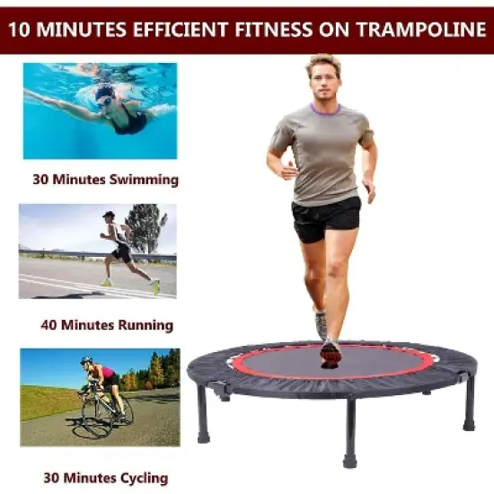 Okak 40 Inch High Elasticity Mini Trampoline, Foldable Indoor Trampoline with Safety Pad, Adults Rebounder for Home, Outdoor, Black image {2}