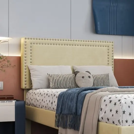 VECELO Velvet Upholstered Platform Bed Frame with Adjustable Headboard, Sturdy Wood Slats & Metal Support, No Box Spring Needed, Twin/Full/Queen Size image {9}