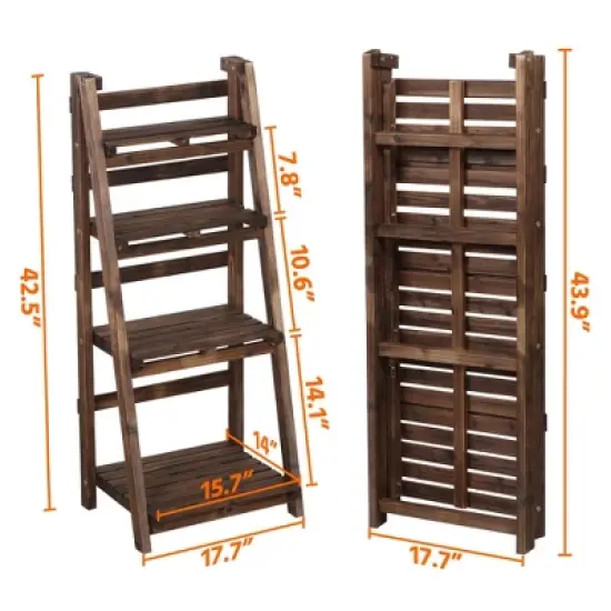 Yaheetech 4 Tier Foldable Wooden Flower Plant Display Stand Shelf Ladder for Indoor/Outdoor image {2}
