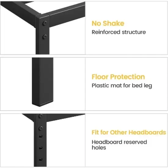 Metal Bed Frame Heavy Duty Platform Base with Noise-Free Grid Support No Box Spring Needed, Tool Free Assembly & Underbed Storage Space image {5}