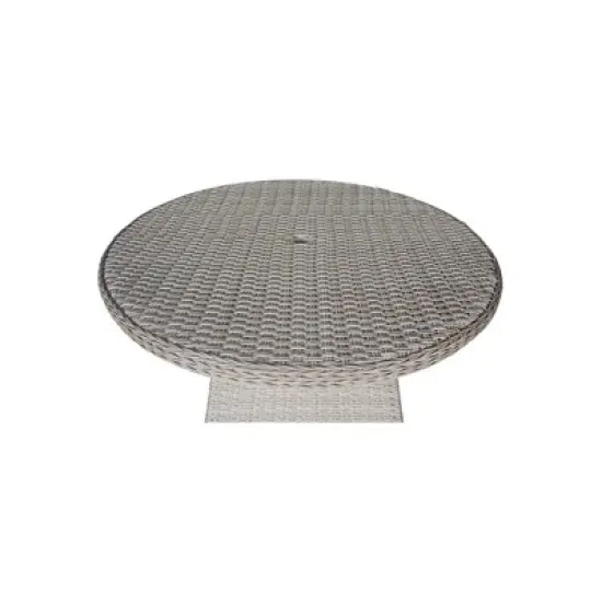 International Concepts Wicker Round Outdoor Patio Dining Table Beige: Aluminum Frame, 6-Seater, Umbrella Hole image {2}