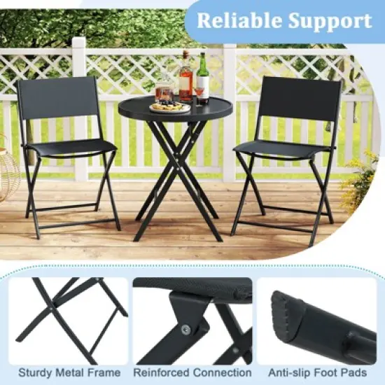 Costway 3 PCS Folding Patio Bistro Set with Tempered Glass Coffee Table & 2 Patio Chairs image {8}