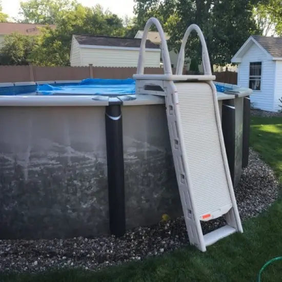 Confer Plastics 7200 Roll Guard 48-56" A Frame Safety Above Ground Outdoor Patio Swimming Pool Platform Ladder Steps - Warm Gray image {4}