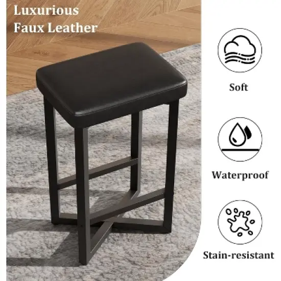 Bar Stools Set of 4, 24.6" Upholstered Counter Height Bar Stools with Metal Frame & Footrest, Modern Backless Kitchen Barstools with PU Leather image {4}