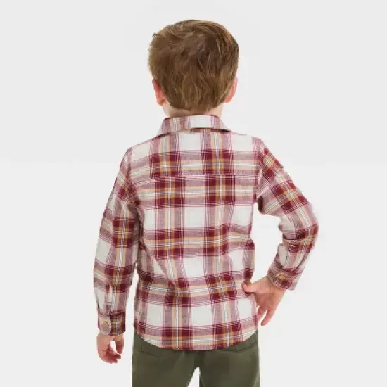 OshKosh B'gosh Toddler Boys' Plaid Woven Long Sleeve Flannel Shirt - Burgundy/Brown/Cream image {1}