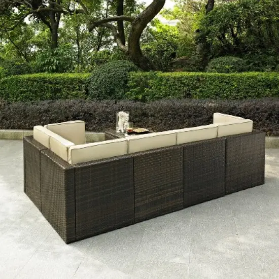 Palm Harbor 6pc All-Weather Wicker Patio Seating Set - Sand - Crosley image {7}