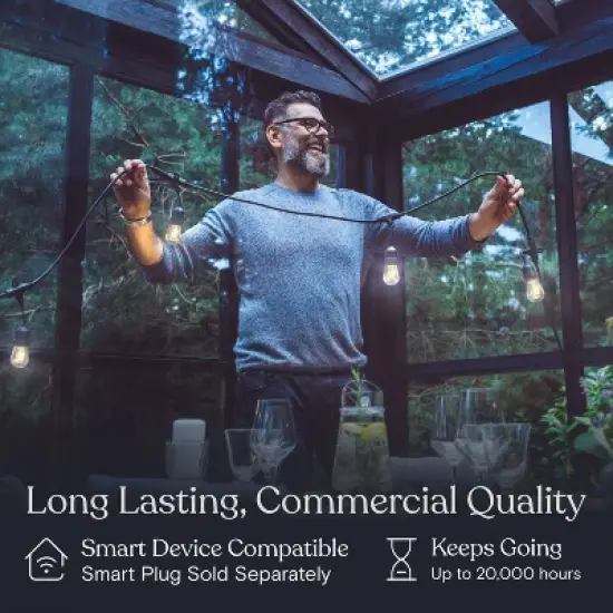 Brightech 7-Bulb LED Ambience Pro 2W 24ft 3000K S14 Indoor Outdoor Plug-in Hanging String Lights Clear Bulb Black Wire image {3}