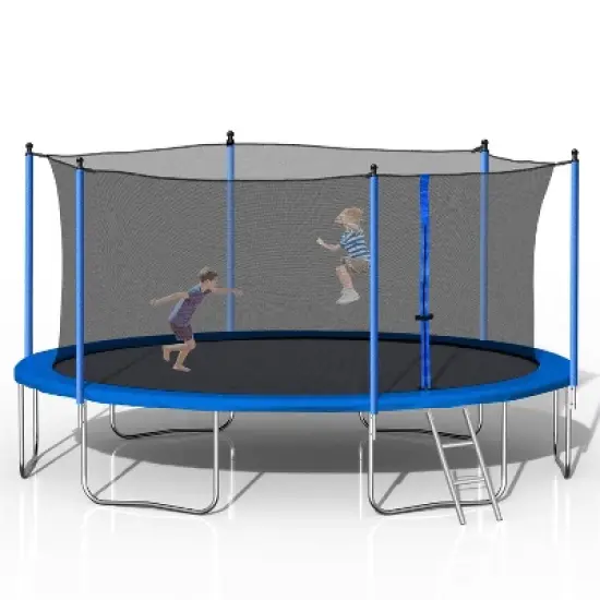 ELJGET 14 ft Trampoline for Adults/Kids with Safety Enclosure Net & Ladder, Heavy Duty Outdoor Recreational Trampolines for Family, Blue image {9}
