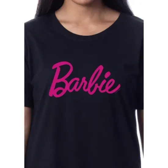 Barbie Womens' Classic Title Logo Icon Nightgown Sleep Pajama Shirt Black image {1}