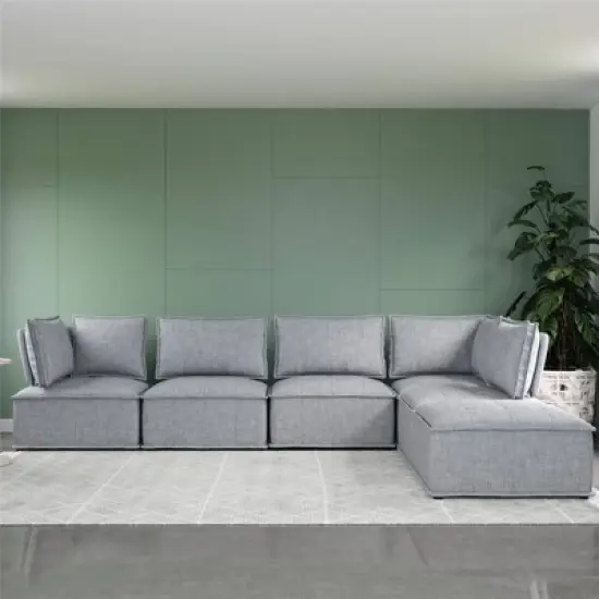 Sybil Modular Ottoman Gray Linen - Room & Joy image {2}