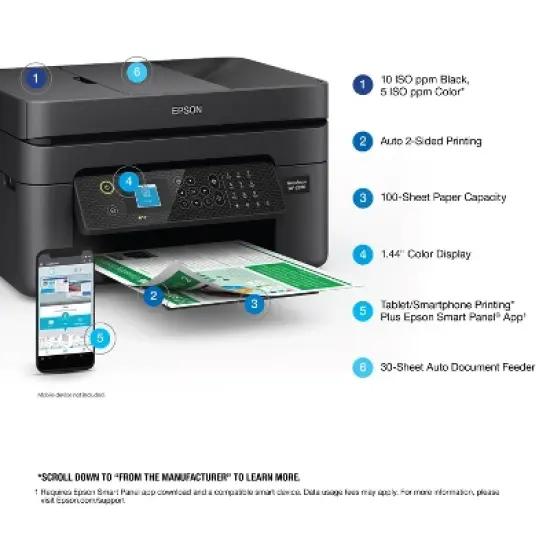 Epson WorkForce WF-2930 Wireless All-in-One Color Inkjet Printer, Copier, Scanner - Black: Smartphone App, USB, Automatic 2-Sided Printing image {3}
