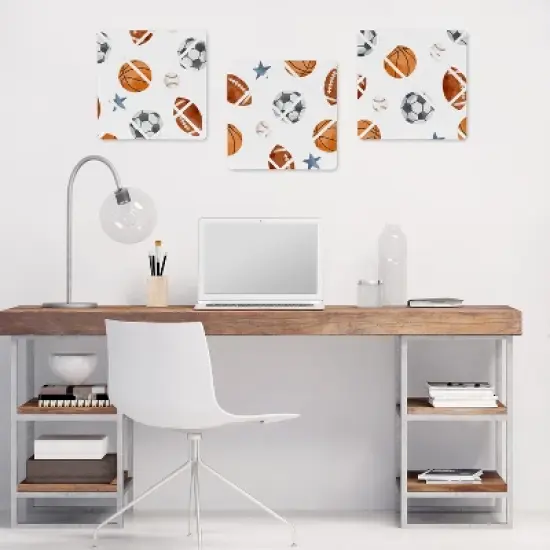 Sweet Jojo Designs Boy Fabric Photo Memo Board Watercolor Sports Theme Blue Brown and Orange image {1}