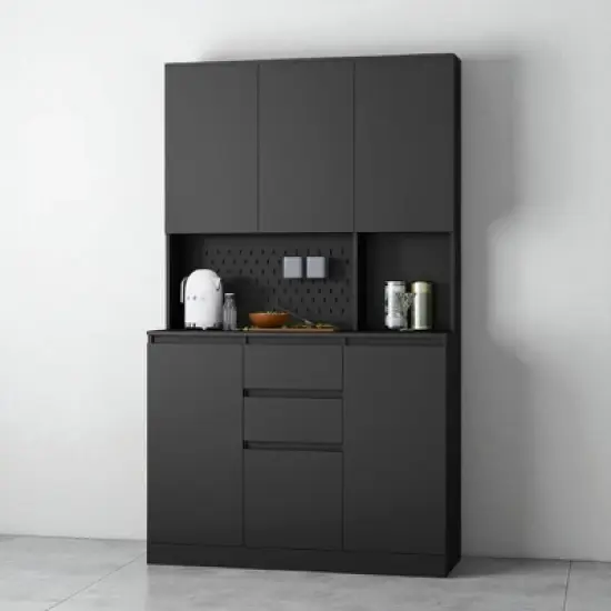 74" Freestanding Kitchen Pantry Cabinet with 6 Doors, 2 Drawers, USB Ports, Modern Storage Hutch for Kitchen or Dining Room image {2}