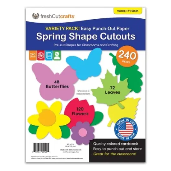 FreshCut Crafts Punch Out Paper Cutouts, Spring Shapes, Leaves, Butterflies & Flowers, 240 Pieces image {6}