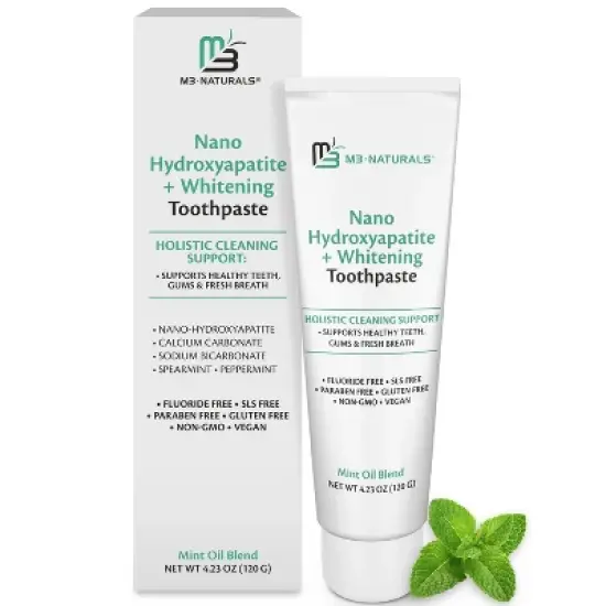 Nano Hydroxyapatite Flouride-Free Whitening Toothpaste + Calcium, Non-GMO, Vegan, Paraben Free, Mint Toothpaste, M3, 4.23 oz image {6}