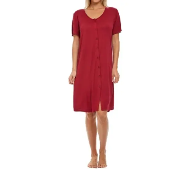 Women's Soft Knit Night Shirt, Short Sleeve Button Down Nightgown V-Neck Pajama Top image {13}