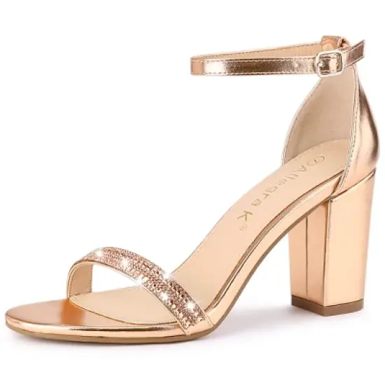 Allegra K Women's Rhinestone Ankle Strap Chunky Sandals image {7}