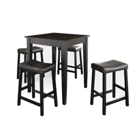 5pc Pub Dining Set with Upholstered Saddle Stools Black - Crosley image {4}