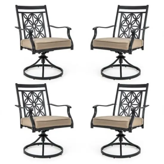 Tangkula Patio Metal Swivel Chairs Set of 4 Fabric Bistro Chairs w/ Curved Armrests image {9}