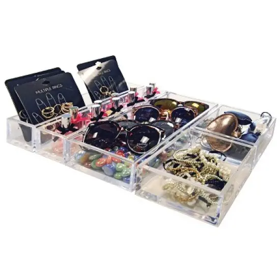 Azar Displays Deluxe 5 Piece Clear Acrylic Tray Set, Two Narrow Rectangle, Two Square and One Large Rectangle Tray image {1}