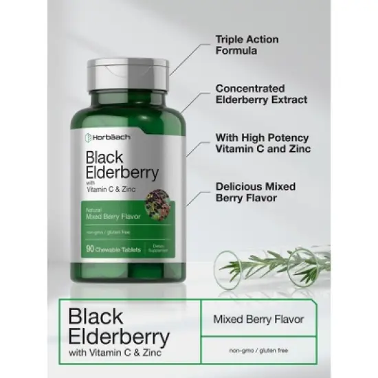 Horbaach Sambucus Elderberry, Vitamin C and Zinc Chewable Tablets | 90 Count image {3}