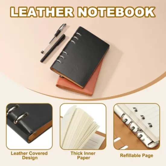 Unique Bargains Refillable Durable Loose-leaf Design Hardcover Executive Notebook A6 Black image {2}