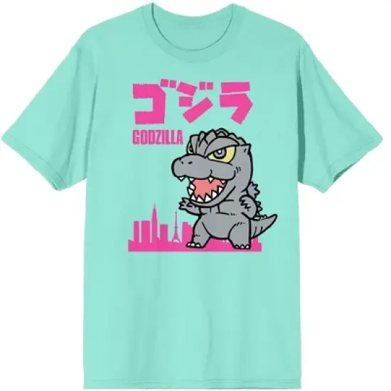 Chibi Godzilla with Kanji Celadon Short Sleeve T-Shirt image {4}