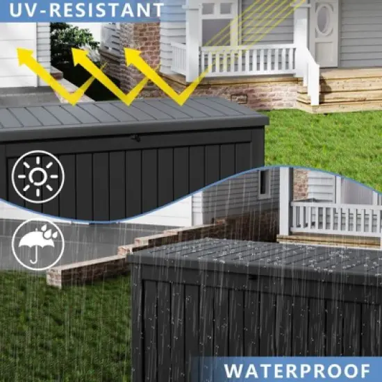 Sersper 230 Gallon Waterproof & UV Resistant Deck Box, Lockable, Black - For Garden Tools & Outdoor Use (2 Pack) image {6}