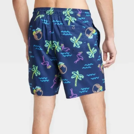 Men's 7" Waterloo Flamingo Swim Shorts - Goodfellow & Co&trade; Blue image {1}