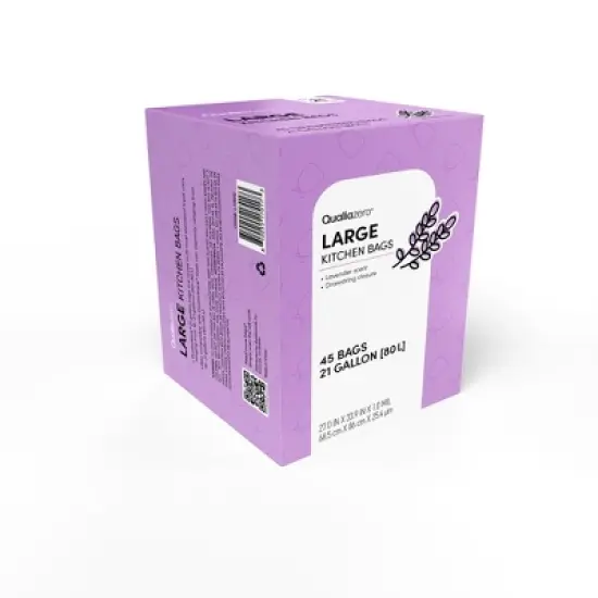 QUALIAZERO 21 GAL / 80L TRASH BAGS, LAVENDER SCENTED, 45 COUNT image {2}
