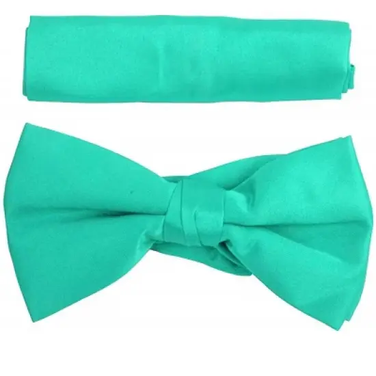 New Men's Solid Pre Tied Bow Tie and Hanky Set image {8}