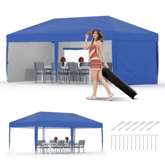 10x20 Pop Up Canopy with Sidewalls - Heavy Duty Canopy Tent with Roller Bag,Adjustable Height,4 Weight Bags,8 Stakes & 6 Guy Ropes Included image {8}